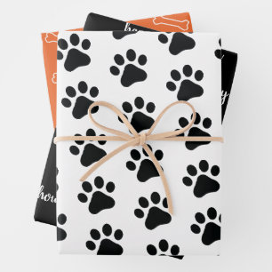 Feuille De Papier Cadeau Halloween moderne noir blanc orange chien thème Ha