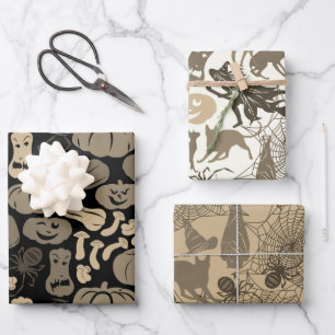 Feuille De Papier Cadeau Halloween Motif sorcière Casquette chat araignée 3