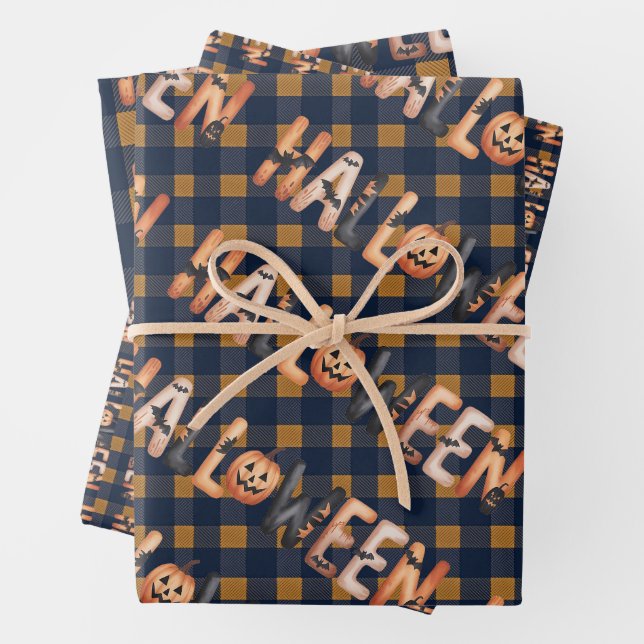 Feuille De Papier Cadeau Halloween Plaid Pumpkin (En situation)