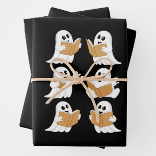 Feuille De Papier Cadeau Halloween Professeur Ghost Lecture Livres Librairi