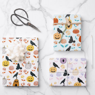 Feuille De Papier Cadeau Halloween Raven et Orange Citrouille