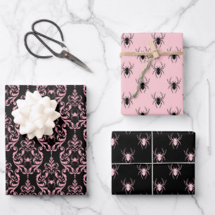 Feuille De Papier Cadeau Halloween rose et noir