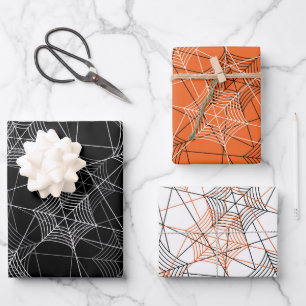 Feuille De Papier Cadeau Halloween Spider Web Black Blanc Orange Cadeau
