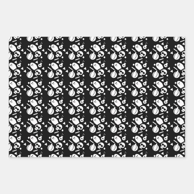 Feuille De Papier Cadeau Halloween Squelette Citrouille Sprinkles Éffrayant (Devant)