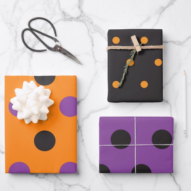 Feuille De Papier Cadeau Halloween Style Polka Dot Purple Noir Orange Amusa (Recto)