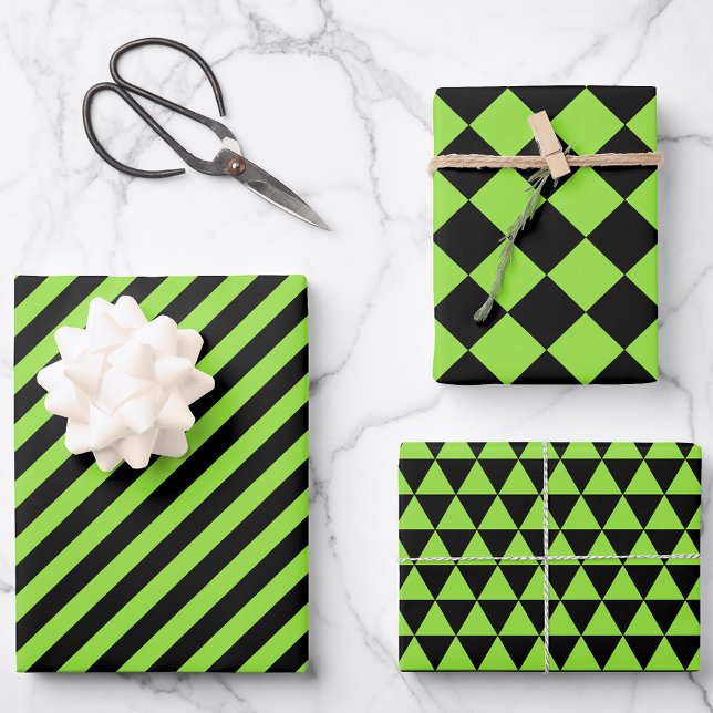 Feuille De Papier Cadeau Halloween vert noir moderne Motif texte personnali (Halloween Green Black Modern Pattern Custom Text Wrapping Paper Sheets)