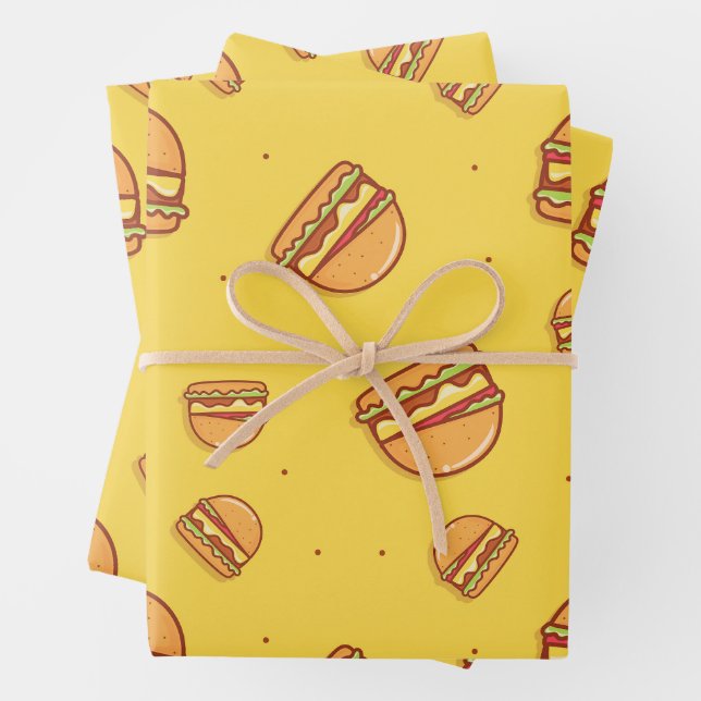 Feuille De Papier Cadeau Hamburger Lover Motif carrelé (En situation)