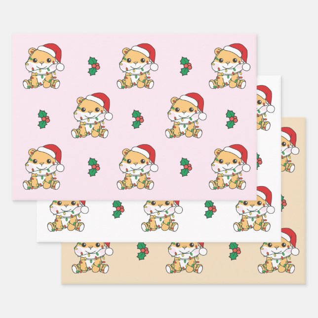 Feuille De Papier Cadeau Hamster Christmas Winter Animaux de vacances Hamst (Lot)
