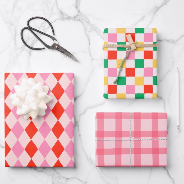 Feuille De Papier Cadeau Hand Drawn Pink Christmas Geometric (Recto)