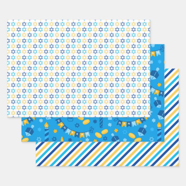 Feuille De Papier Cadeau Hanouka moderne (Lot)