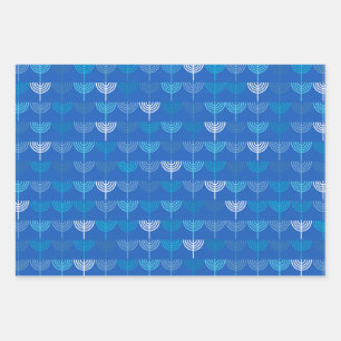 Feuille De Papier Cadeau Hanoukka Chanukah Chanukkiah Menorah Motif Bleu