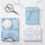 Feuille De Papier Cadeau Hanoukka Menorah Blue Oy To The World Holiday Pack<br><div class="desc">trio de trois motifs hanoukka</div>