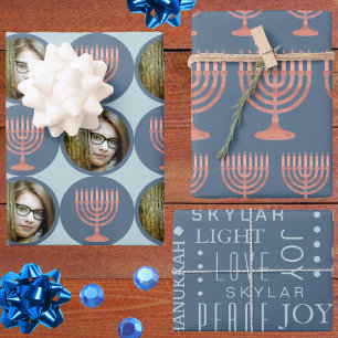 Feuille De Papier Cadeau Hanoukka Rustic Menorah Festive Fête Photo
