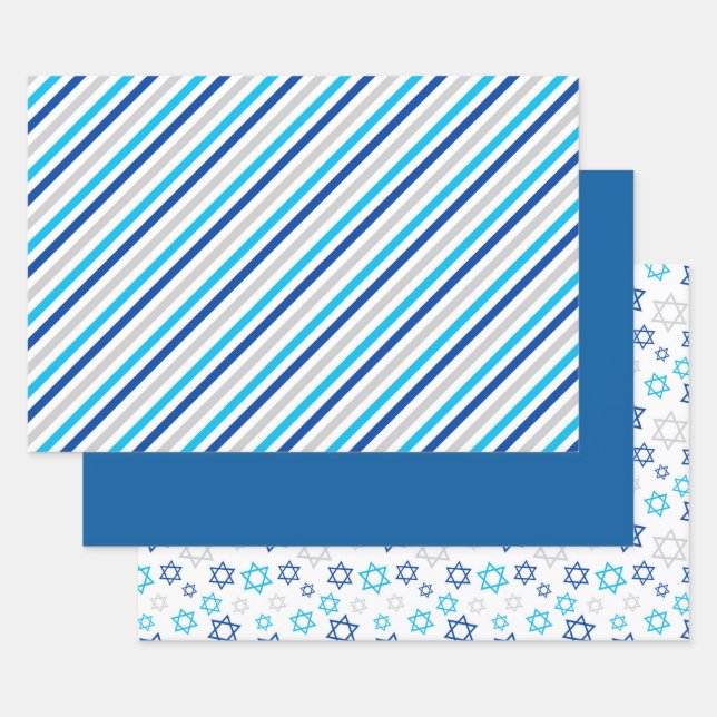 Feuille De Papier Cadeau Hanukkah bleu argent (Lot)