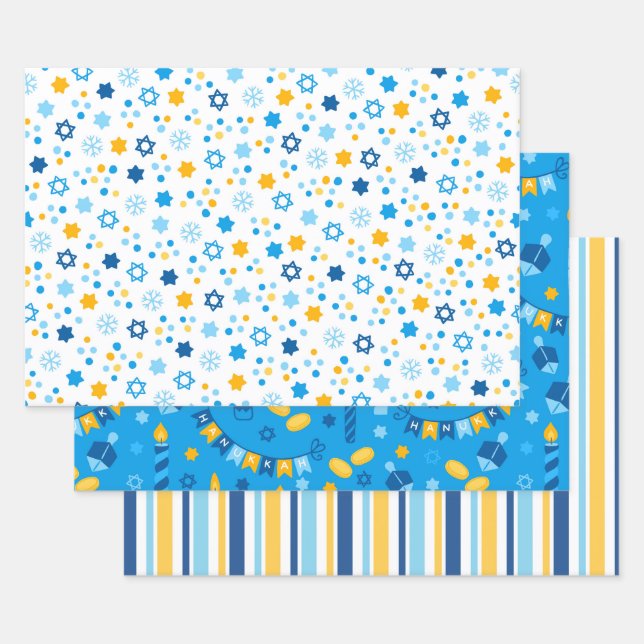 Feuille De Papier Cadeau Hanukkah Coloré Moderne (Lot)