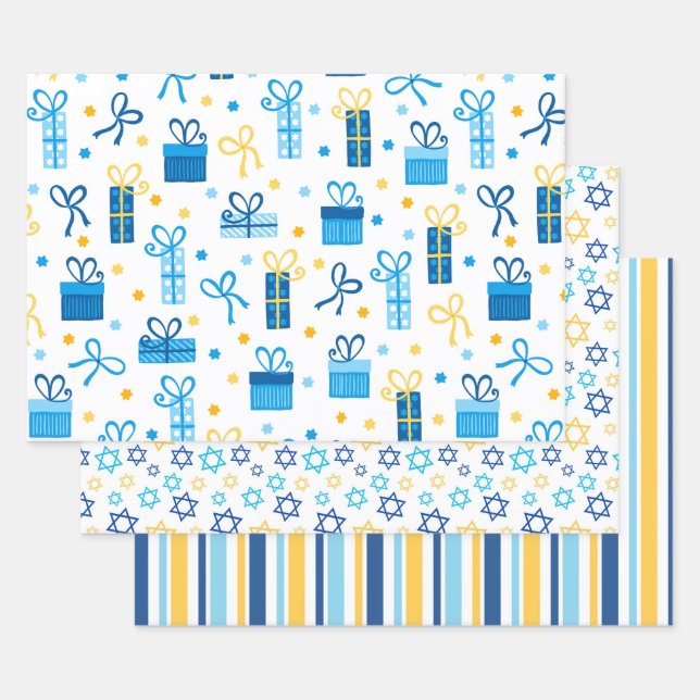 Feuille De Papier Cadeau Hanukkah Tendance Moderne (Lot)