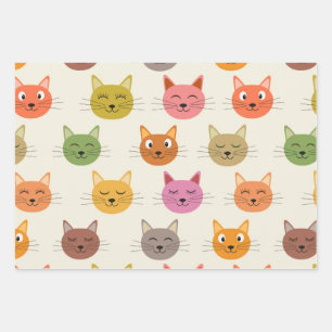 Feuille De Papier Cadeau Happy Colorful kawaii Cartoon Cats motif