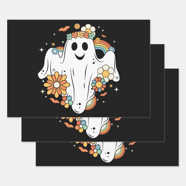 Feuille De Papier Cadeau Happy Ghost Retro Hippie Vibe (Lot)