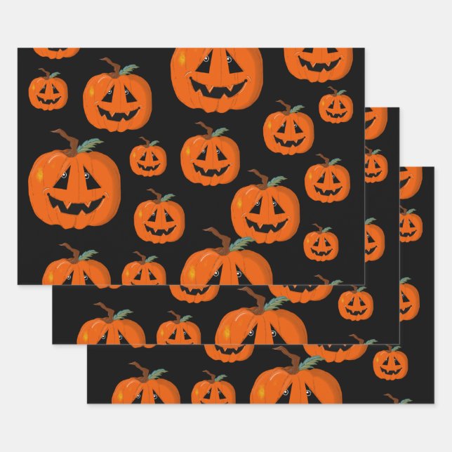 Feuille De Papier Cadeau Happy Halloween Jack-o'-lantern Illustration Art (Lot)