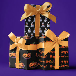 Feuille De Papier Cadeau Happy Halloween message personnalisé fantôme et ci
