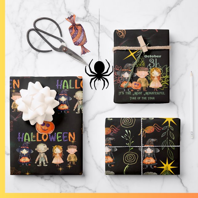 Feuille De Papier Cadeau Happy Halloween Monstres Motif enveloppement (Happy Halloween Monsters Pattern Wrapping Wrapping Wrapping Paper Sheets)