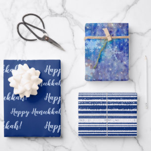 Feuille De Papier Cadeau Happy Hanoukka Blue Winter