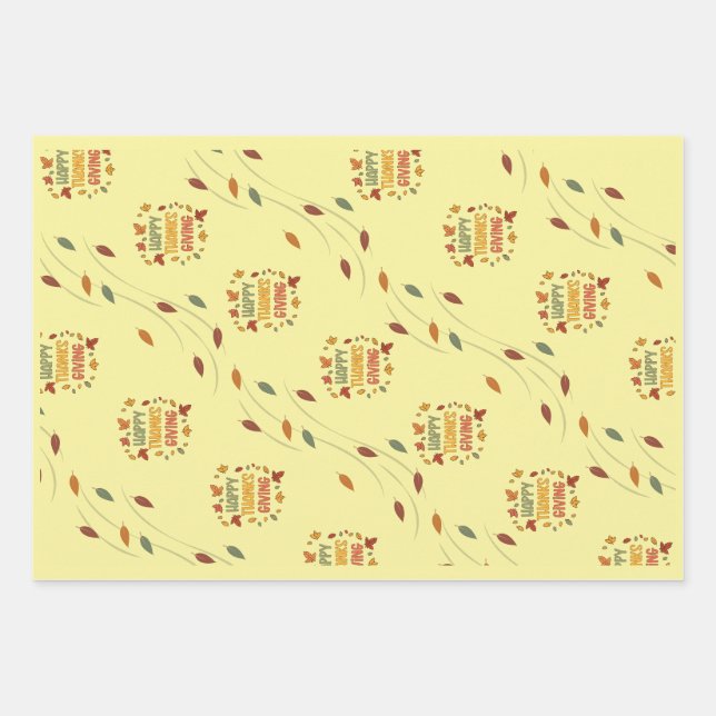 Feuille De Papier Cadeau Happy Thanksgiving - Yellow Theme (Devant)