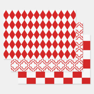 Feuille De Papier Cadeau Harlequin Marocain Damier DIY Couleurs Blanc Rouge