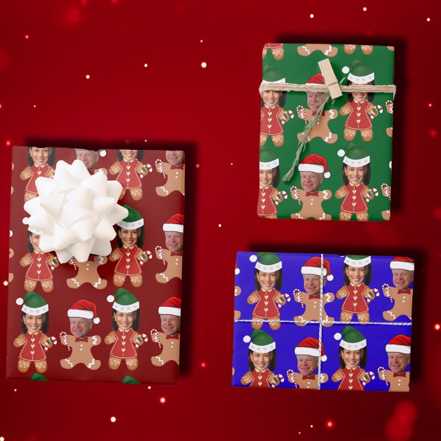 Feuille De Papier Cadeau Harris Walz Face Pain d'épices Cadeau de Noël (Créateur téléchargé)