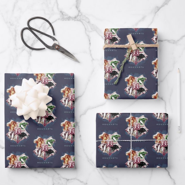 Feuille De Papier Cadeau Harry Potter | Blason HOGWARTS™ Aquarelle (Recto)