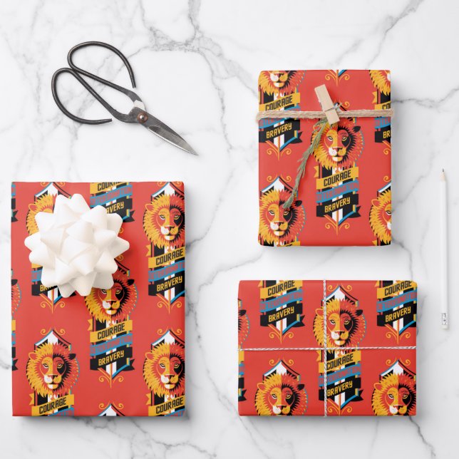 Feuille De Papier Cadeau Harry Potter | GRYFFINDOR™ House Traits Sigil (Recto)