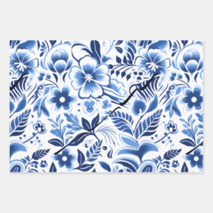 Feuille De Papier Cadeau hawaïen de fleurs bleues