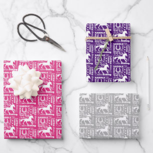 Feuille De Papier Cadeau Heart Horse équitation Thème Cute Girly