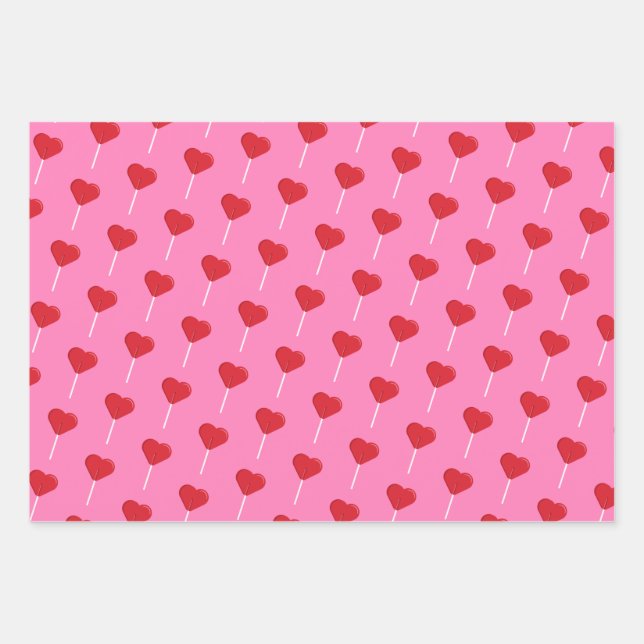Feuille De Papier Cadeau Heart Lollipop Valentine's Day Motif (Devant)