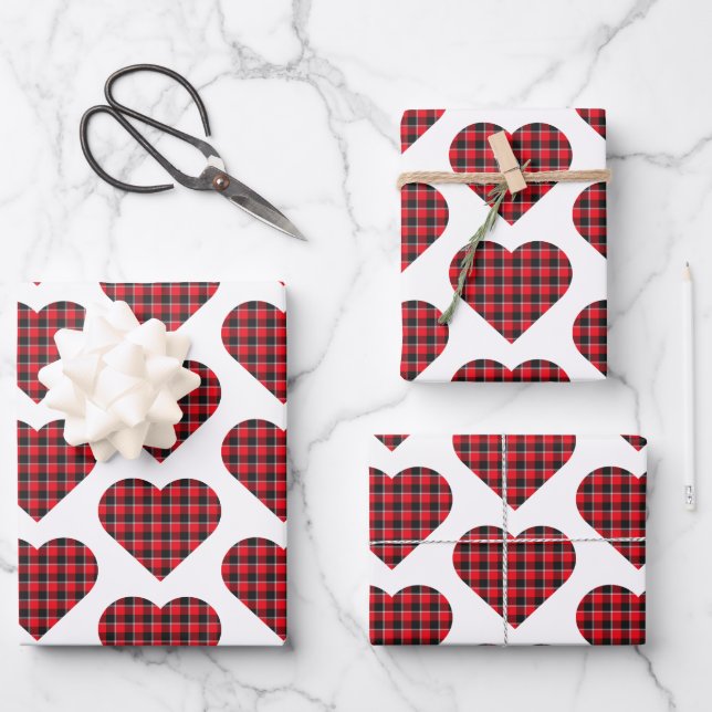 Feuille De Papier Cadeau Heart Shaped Plaid Red Black Buffalo (Recto)