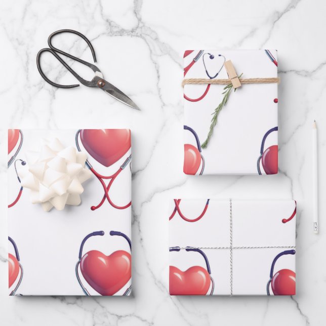 Feuille De Papier Cadeau Heart & Stethoscope Wrapping Paper | Healthcare Gi (Recto)