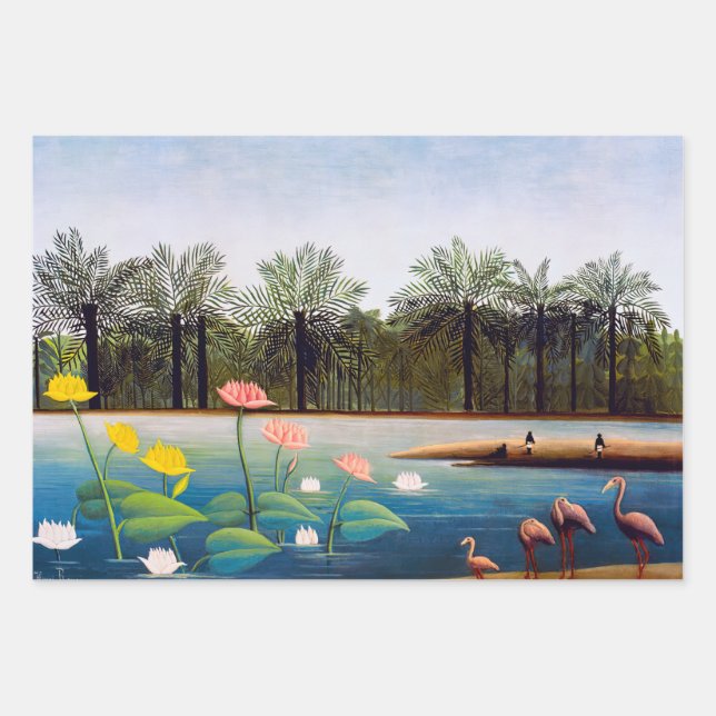Feuille De Papier Cadeau Henri Rousseau - Les Flamants roses (Devant)