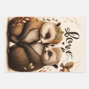 Feuille De Papier Cadeau hérisson amoureux
