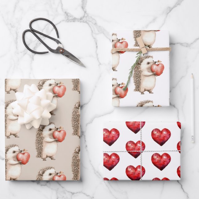 Feuille De Papier Cadeau Hérisson avec amour du cœur (Recto)