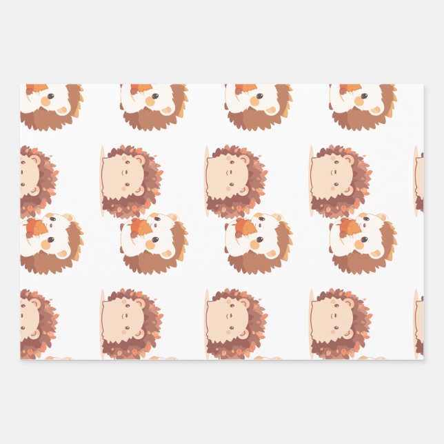 Feuille De Papier Cadeau Hérisson d'automne mignon - Kawaii animaux de forê (Devant)