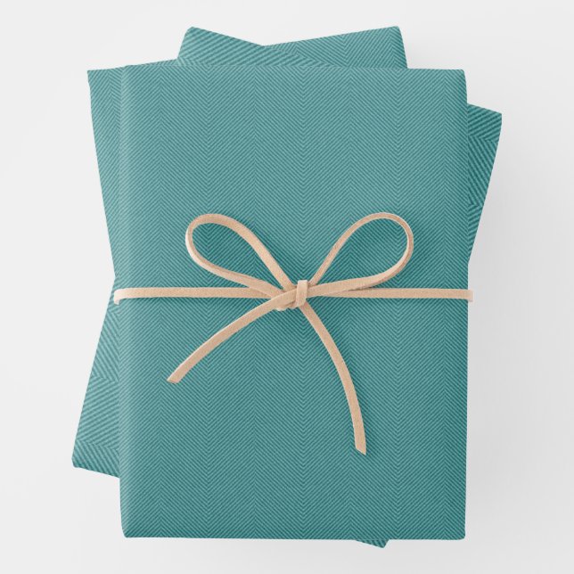 Feuille De Papier Cadeau Herringbone tweed effet simple plaisir turquoise (En situation)