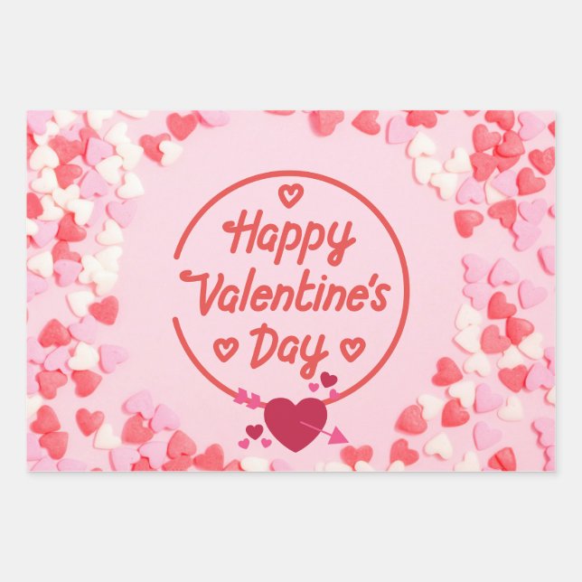 Feuille De Papier Cadeau Heureuse Sainte-Valentin tellement de coeurs (Devant)