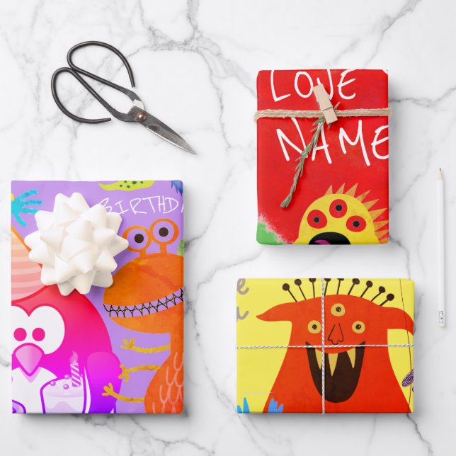 FEUILLE DE PAPIER CADEAU HEUREUX MODÈLES DE TEXTE PERSONNALISÉ MONSTER CADE (Recto)