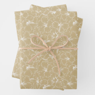 Feuille De Papier Cadeau Hibiscus blanc floral sur fond doré