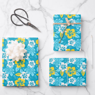 Feuille De Papier Cadeau Hibiscus hawaïen bleu motif floral