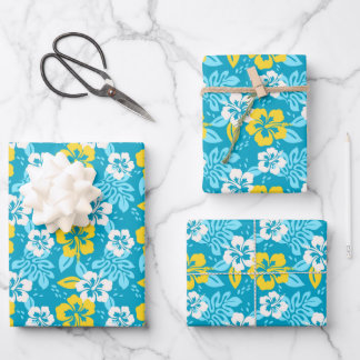 Feuille De Papier Cadeau Hibiscus hawaïen bleu motif floral