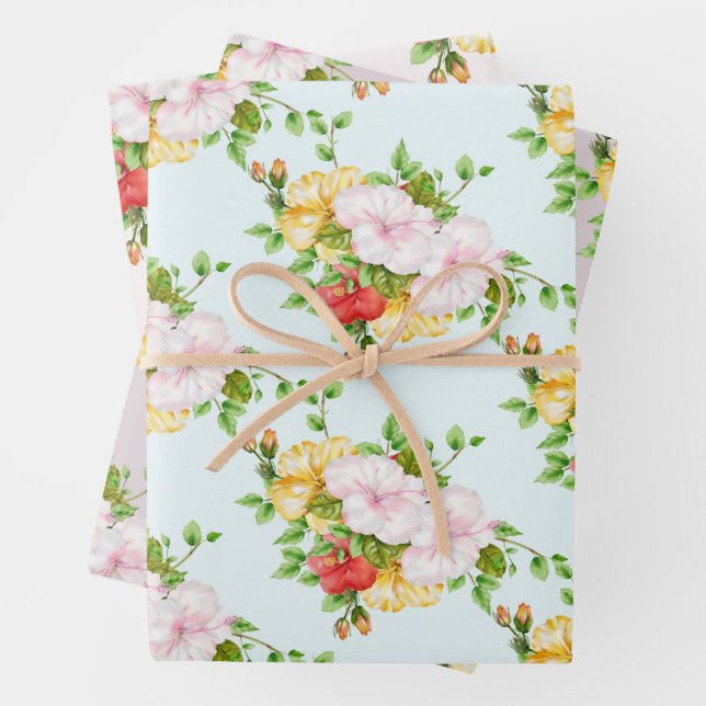 Feuille De Papier Cadeau Hibiscus Mariage floral tropical (En situation)