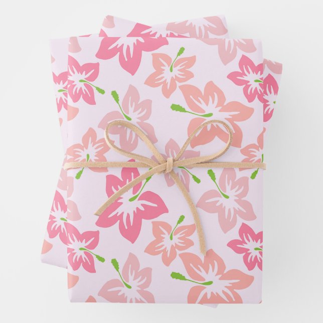 Feuille De Papier Cadeau Hibiscus Rose, Fleurs Roses, Motif De Fleurs (En situation)