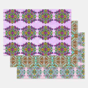 Feuille De Papier Cadeau Hibou, papillon et libellule Anniversaire