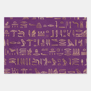 Feuille De Papier Cadeau Hiéroglyphes égyptiens d'or métallique sur le viol